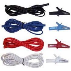 AEMC 2140.64 - Lead – Set of 4, 10 ft {3m} Color-coded {Rated 600V CAT IV} w/Color-coded Alligator Clips (Red, Black, Blue & White {Rated 1000V CAT IV, 15A} Replacement for Model 3945/3945-B