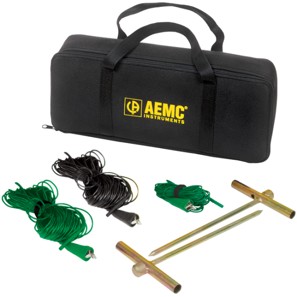 AEMC 2135.38 - Ground Test Kit for 3-Point testing, (Supplemental for 4-Point testing – includes Carrying Bag, [2] 100 ft Color-coded Leads (hand tied-Green/Black), [1] 30 ft Lead (Green) and  [2] 14.5" T-shaped Auxiliary Ground Electrodes)   
