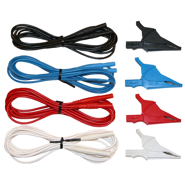 AEMC 2140.64 - Lead – Set of 4, 10 ft {3m} Color-coded {Rated 600V CAT IV} w/Color-coded Alligator Clips (Red, Black, Blue & White {Rated 1000V CAT IV, 15A} Replacement for Model 3945/3945-B