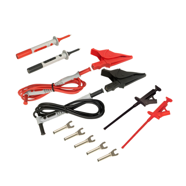 AEMC 2152.12 - Lead – Utility Test Lead Kit #3 {includes: Set of 2, 5 ft color-coded (Red/Black) Silicone Insulated Safety Leads (ST/RA screw-on banana plug), screw-on Alligator Clips, Pencil Probes, Grip Probes and 5 spaded lugs} Test Leads, alligator cl