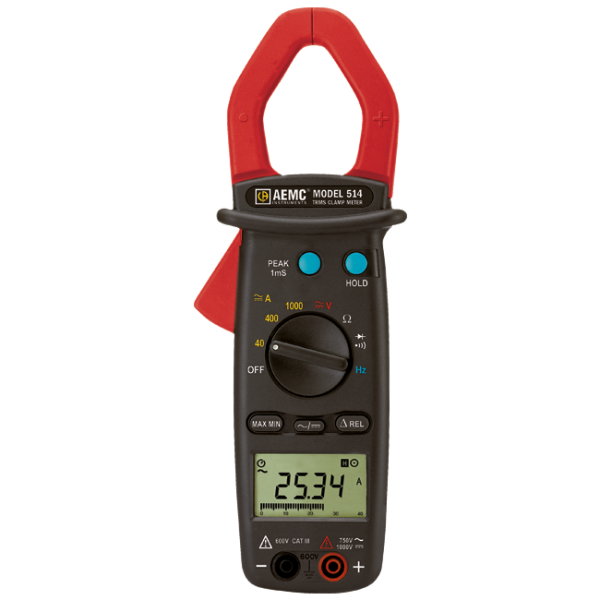 AEMC 2117.70 - Clamp-on Meter Model 514 (AC/DC, TRMS, 1000AAC/DC, 750VAC/1000VDC, Hz, Ohms, Continuity)