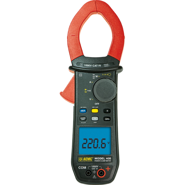 AEMC 2139.50 - Power Clamp-on Meter Model 405 (TRMS, 1000VAC/DC, 1000AAC/1500ADC, Ohms, Continuity, Phase Rotation, Power, THD) 