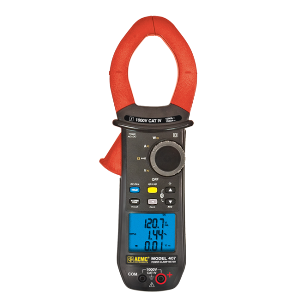 AEMC 2139.51 - Power Clamp-on Meter Model 407 (TRMS, 1000VAC/DC, 1000AAC/1500ADC, Ohms, Continuity, Energy, Harmonics, Power, THD, Recording )