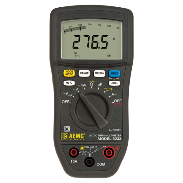 AEMC 2125.65 - DMM Model 5233 (TRMS, 6000-cts, V, A, AC/DC, Cap, Ohm, T, NCV)