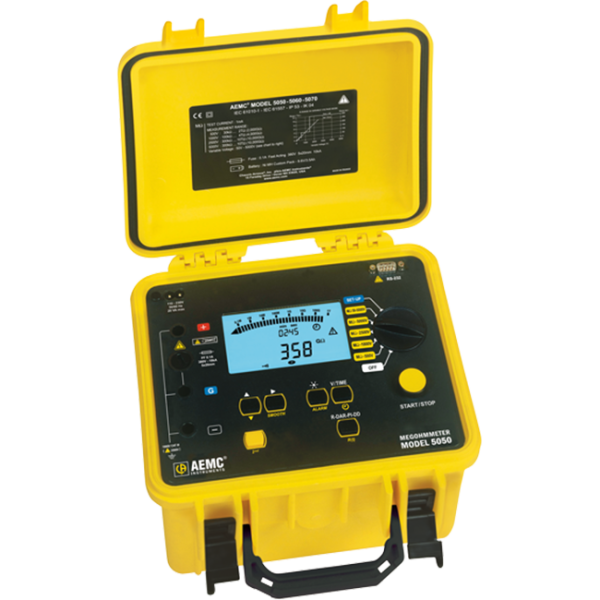 AEMC 2130.20 - Megohmmeter Model 5050 (Digital, Analog Bargraph, Backlight, Alarm, Timer, 500V, 1000V, 2500V, 5000V, Auto DAR/PI/DD)