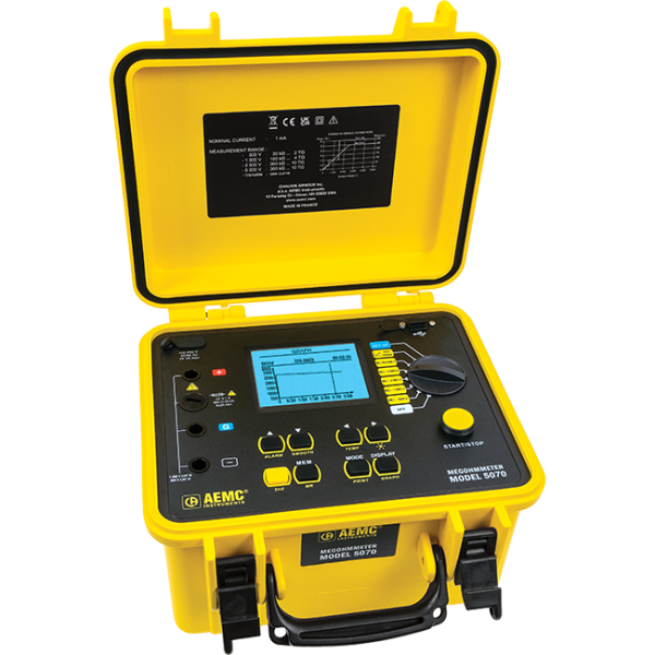 AEMC 2130.30 - Megohmmeter Model 5070 (Graphical, Analog Bargraph, Backlight, Alarm, Timer, 500V, 1000V, 2500V, 5000V, Ramp, Auto DAR/PI/DD, RS-232 w/DataView® Software)