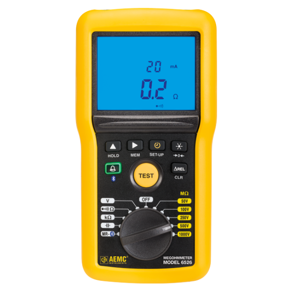 AEMC 2155.53 - Megohmmeter Model 6526 (Digital w/Analog Bargraph, Alarm, 50V, 100V, 250V, 500V, 1000V, Ohm, Continuity, V, kΩ, Capacitance, Memory, Bluetooth w/DataView® Software)