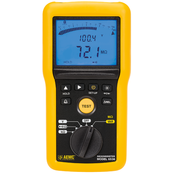 AEMC 2155.56 - Megohmmeter Model 6536 (Digital w/Analog Bargraph, Alarm, Variable 10V to 100V, Ohm, Continuity, V, kΩ)