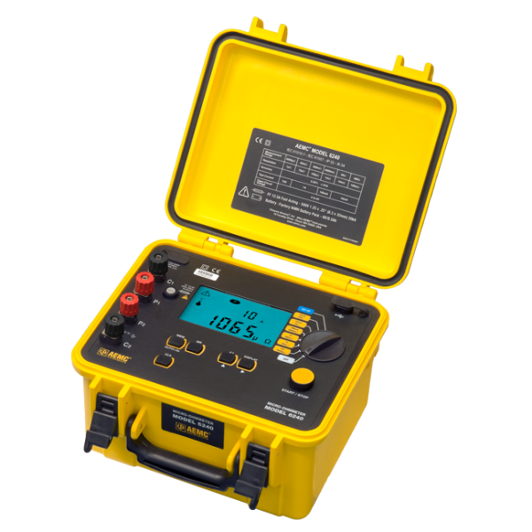 AEMC 2129.80 - Micro-Ohmmeter Model 6240 (10A, Instantaneous, Continuous, Multiple Test,  includes 10A Kelvin Clips (Hippo-Cat #1017.84), 1A Kelvin Probes Spring Loaded (Cat #2118.73), and DataView® Software)