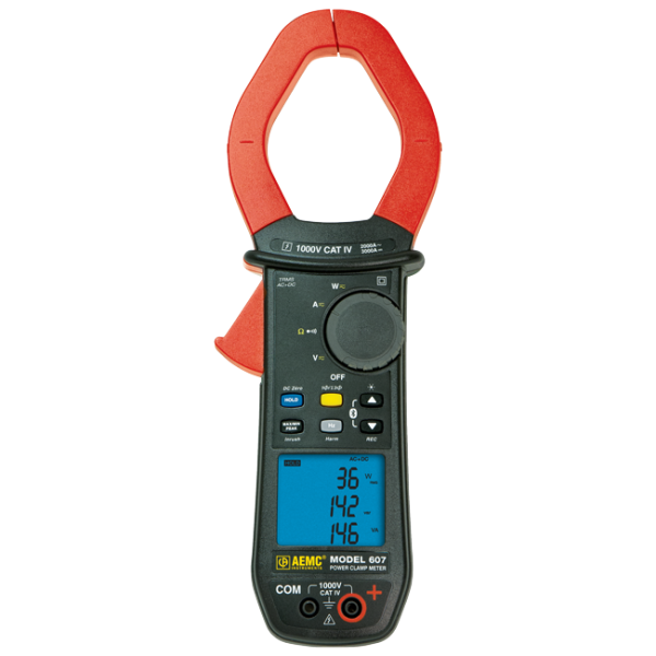 AEMC 2139.61 - Power Clamp-on Meter Model 607 (TRMS, 1000VAC/DC, 2000AAC/3000ADC, Ohms, Continuity, Energy, Harmonics, Power, THD, Recording )