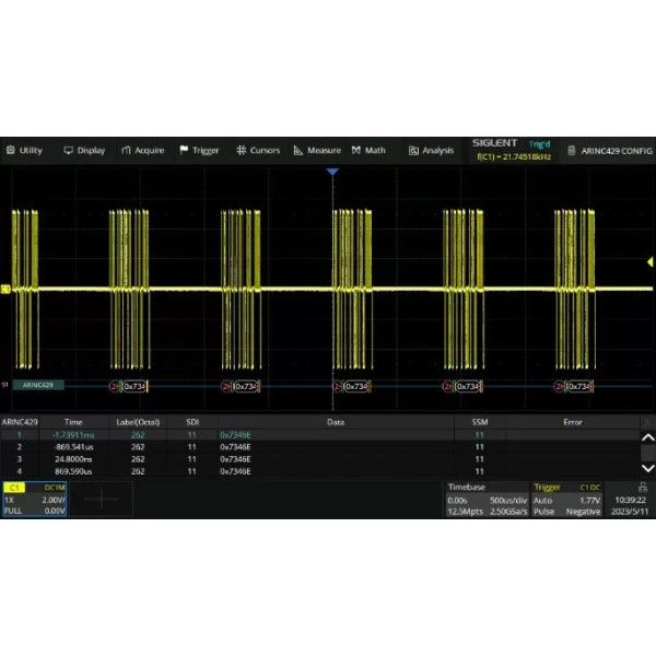 SDS-5000X-ARINC - Siglent Oscilloscope Option - ARINC 429 decode (SW)