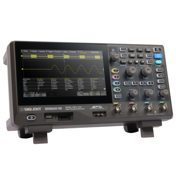 SDS814X HD - Siglent Oscilloscope - 100MHz, 4 channels, 2GSa/s, 12-bit high resolution, 50Mpts memory depth mixed signal oscilloscope; 7'' touch screen