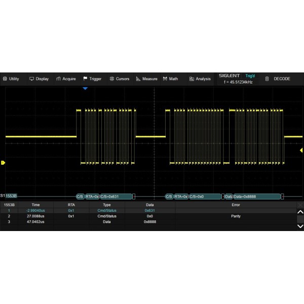 SDS3000HD-1553B - Siglent Oscilloscope Option - MIL-STD-1553B trigger & decode (software)