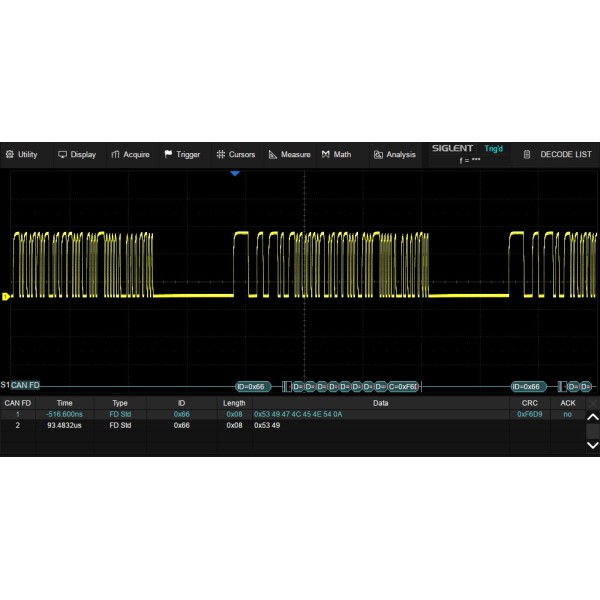 SDS3000HD-CANFD - Siglent Oscilloscope Option - CAN FD trigger & decode (software)