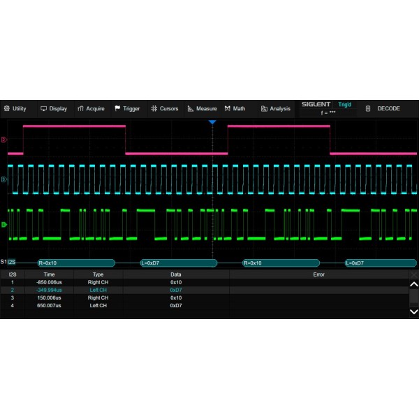 SDS3000HD-I2S - Siglent Oscilloscope Option - I2S trigger & decode (software)