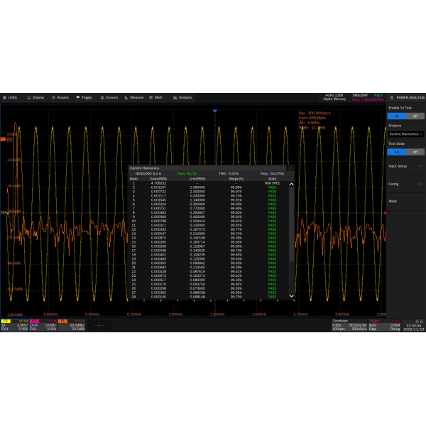 SDS7000A-PA - Siglent Oscilloscope Option - Power Analysis: Power Quality, Current Harmonics, Inrush Current, Switching Loss, Slew Rate, Modulation, Output Ripple, Turn On/Off, Transient Response, PSRR, Efficiency