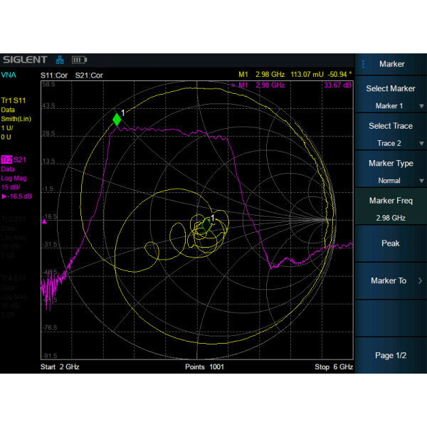SHA850-VNA - Siglent 100 kHz-3.6/7.5 GHz vector network analyzer, vector S11 and S21 measurement (SW)